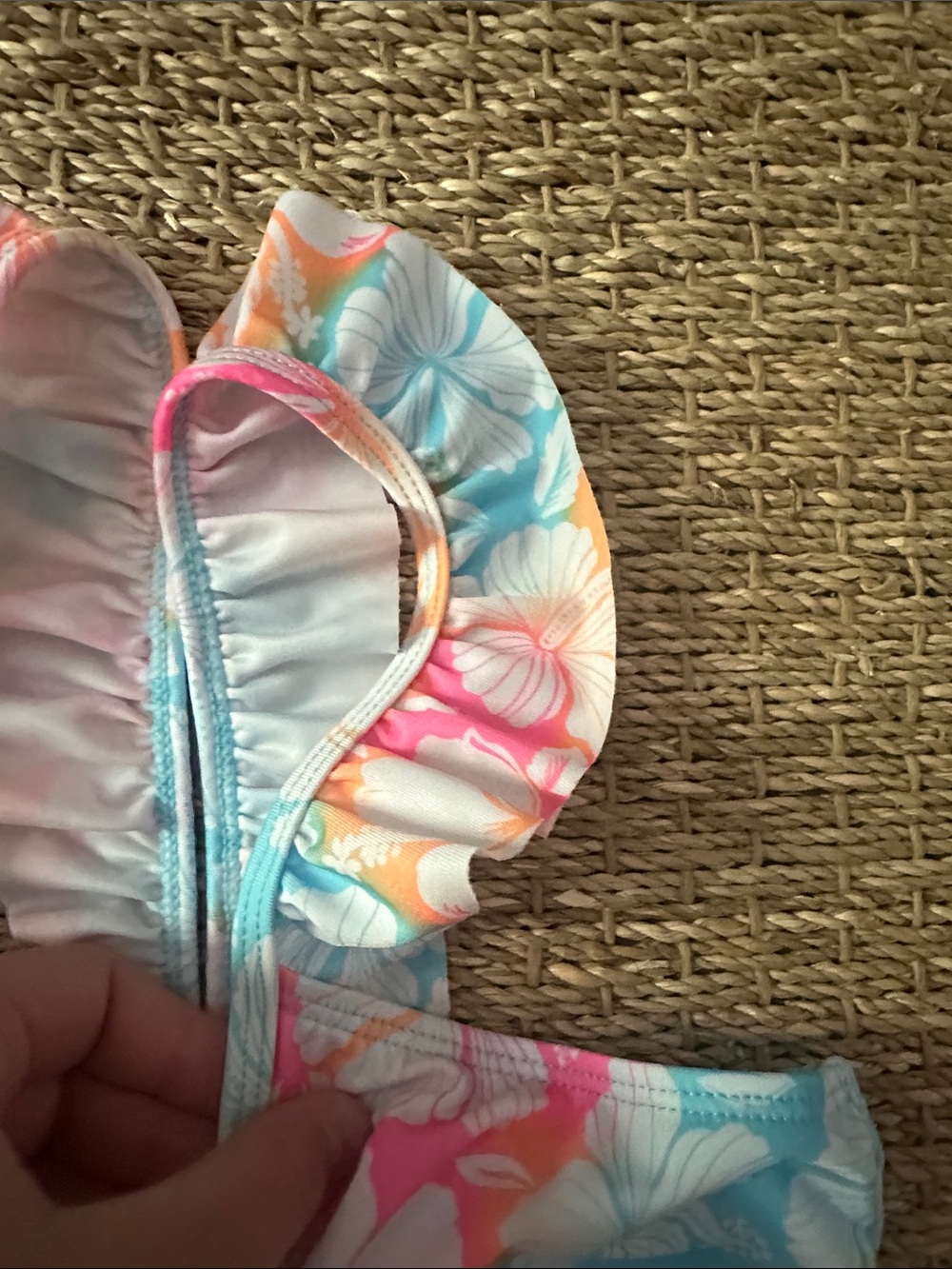wonder nation Floral Ruffle-Shoulder One-Piece Swimsuit - Blue, Pink, Orange - Picture 3 of 8
